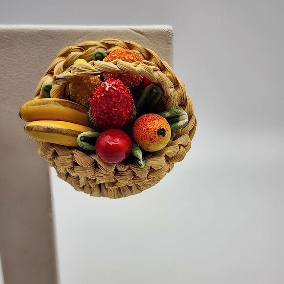 Vintage Western Germany Fruit Basket Clip-On Earrings - Picture 2 of 6